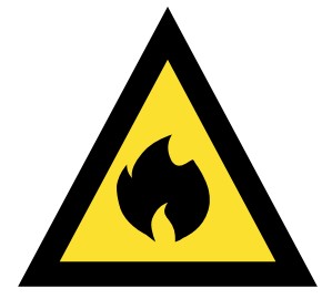 Advice Fire Warning black flame in a yellow triangle