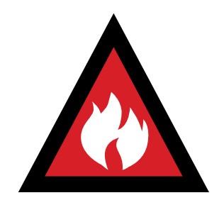 Emergency Fire Warning black flame in a red triangle